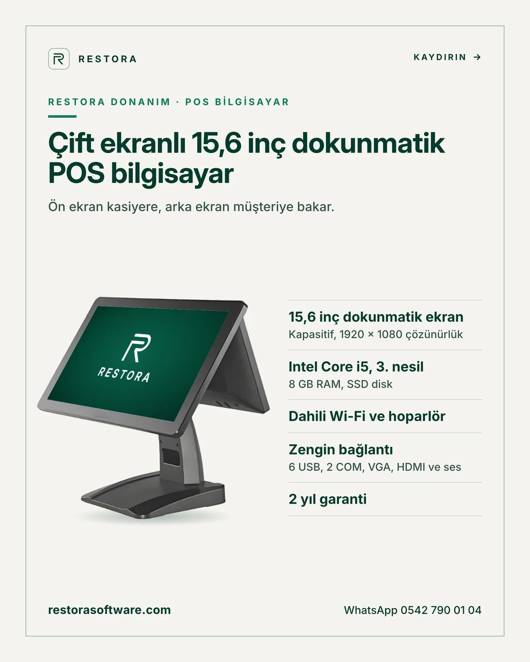 Çift ekranlı 15,6 inç dokunmatik POS bilgisayar: tanıtım