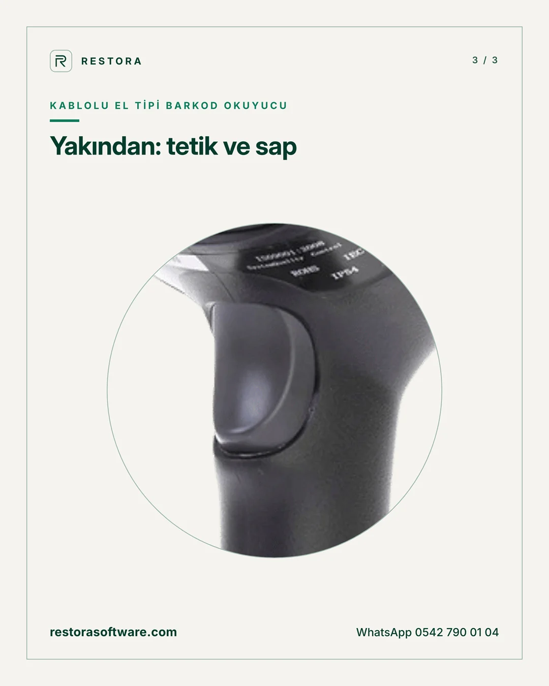 Kablolu el tipi barkod okuyucu: Yakından: tetik ve sap