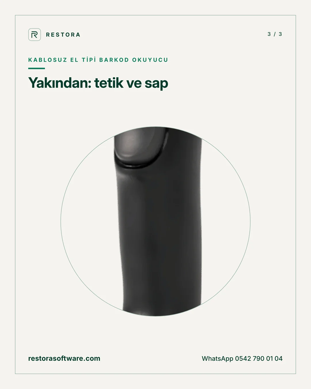 Kablosuz el tipi barkod okuyucu: Yakından: tetik ve sap