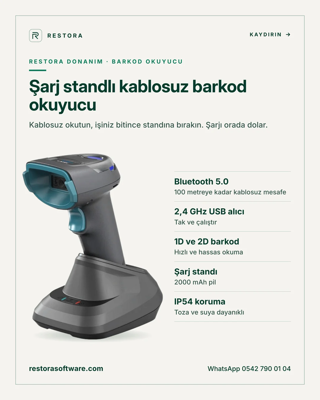 Şarj standlı kablosuz barkod okuyucu: tanıtım