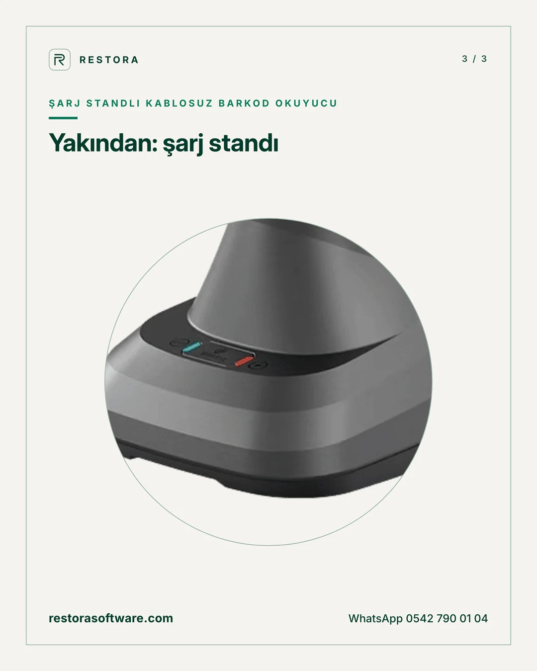 Şarj standlı kablosuz barkod okuyucu: Yakından: şarj standı