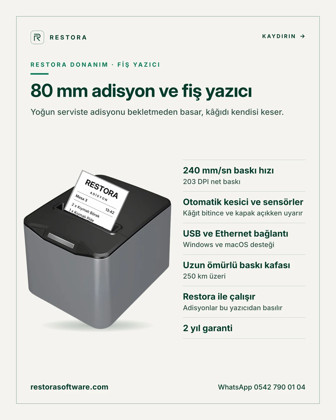 80 mm adisyon ve fiş yazıcı: tanıtım