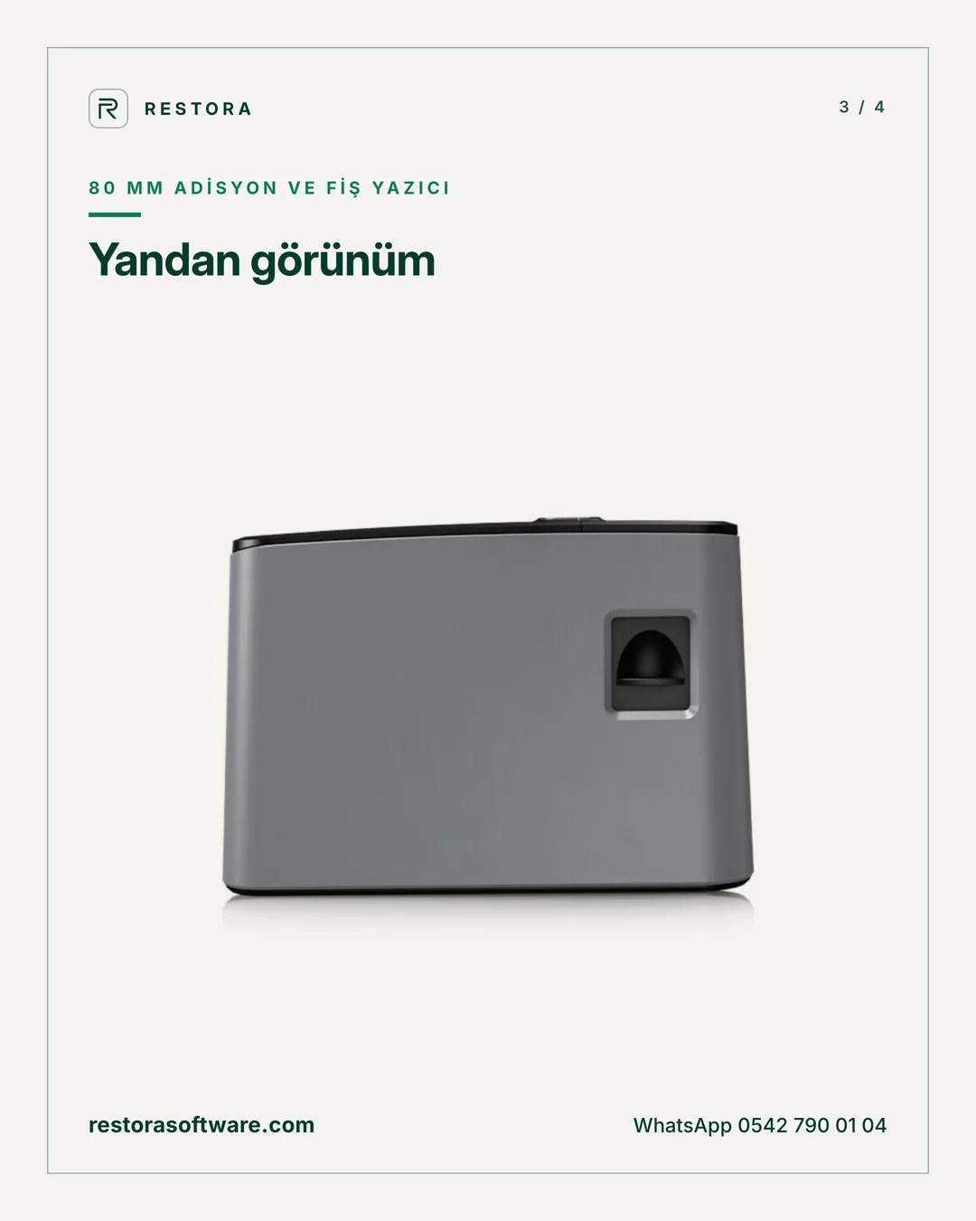 80 mm adisyon ve fiş yazıcı: Yandan görünüm