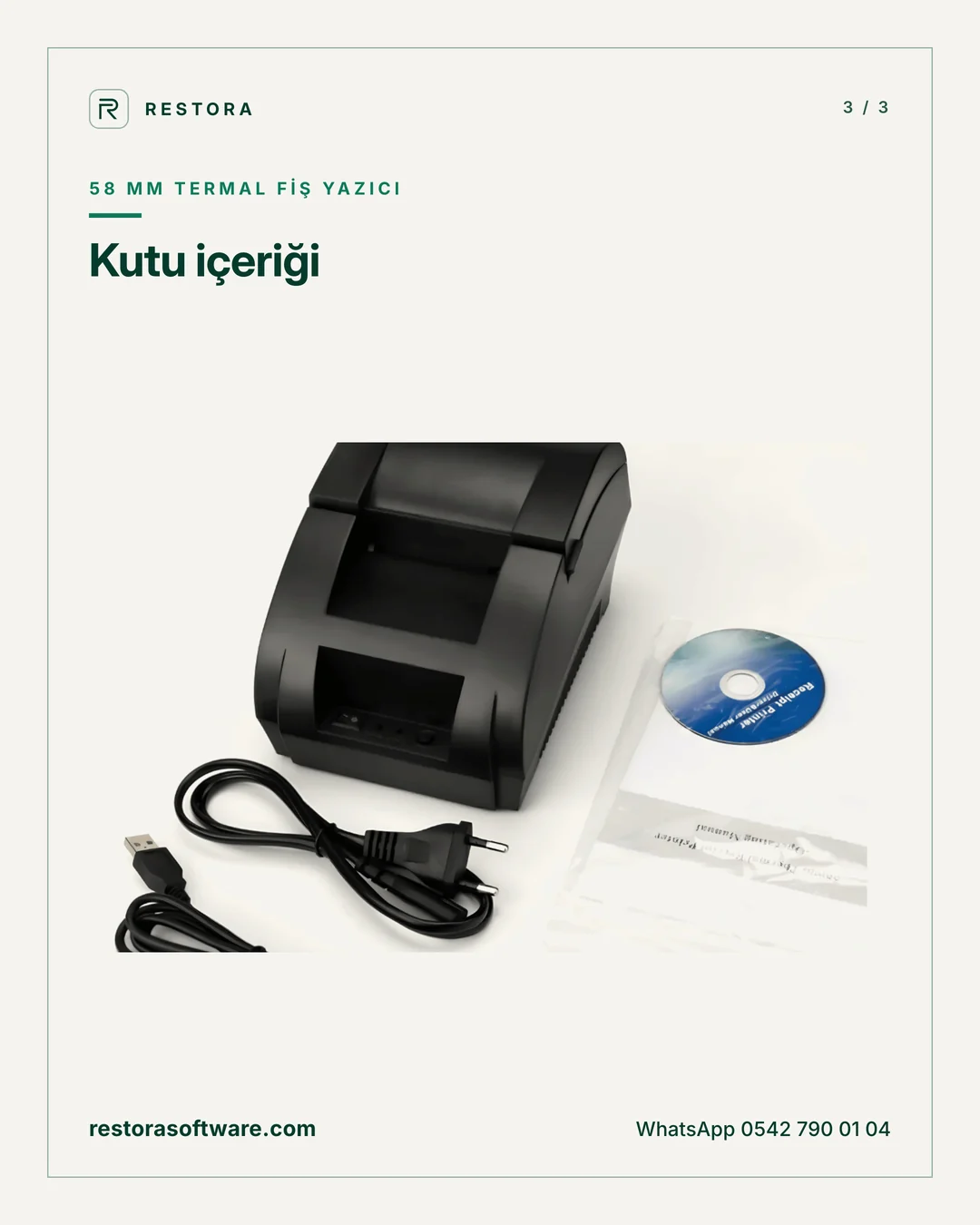 58 mm termal fiş yazıcı: Kutu içeriği