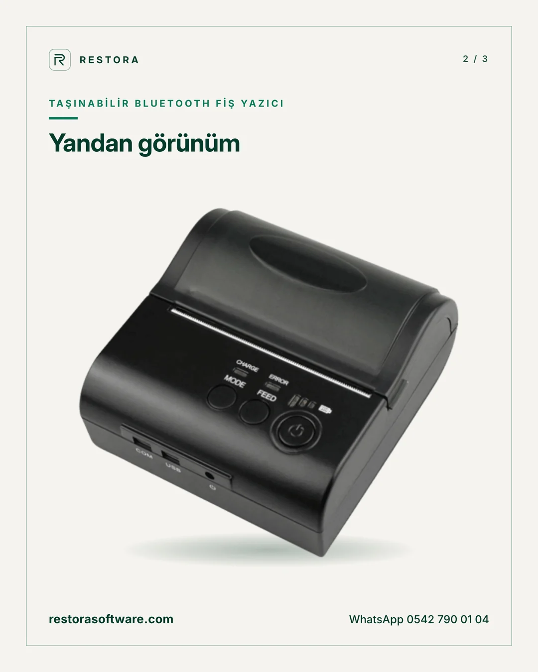 Taşınabilir Bluetooth fiş yazıcı: Yandan görünüm