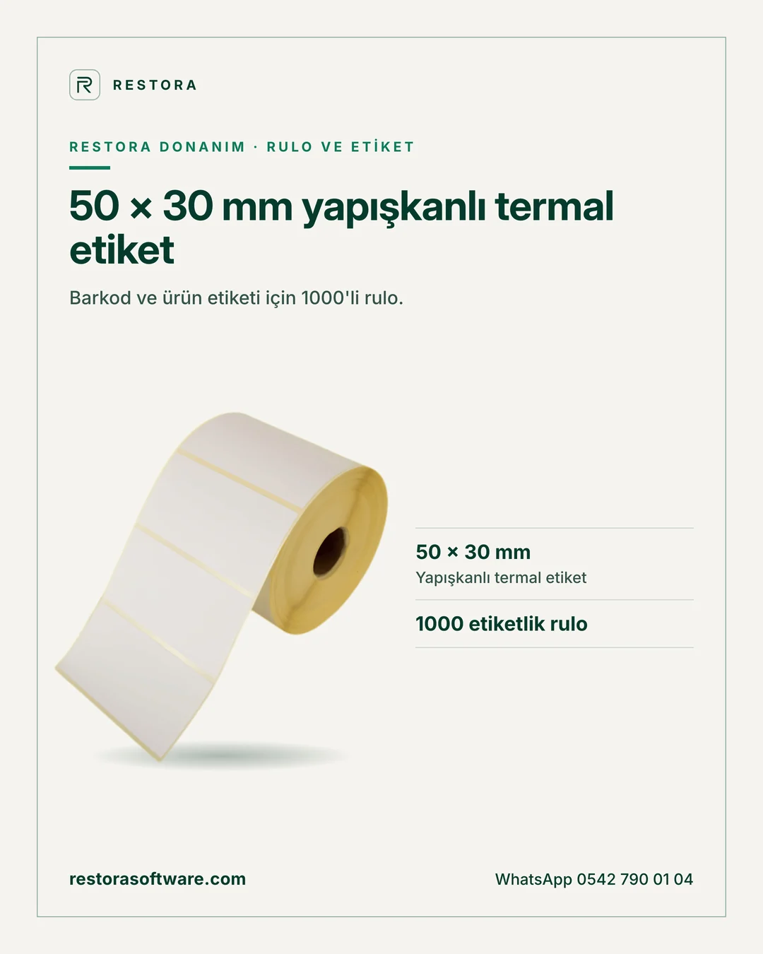 50 × 30 mm yapışkanlı termal etiket: tanıtım