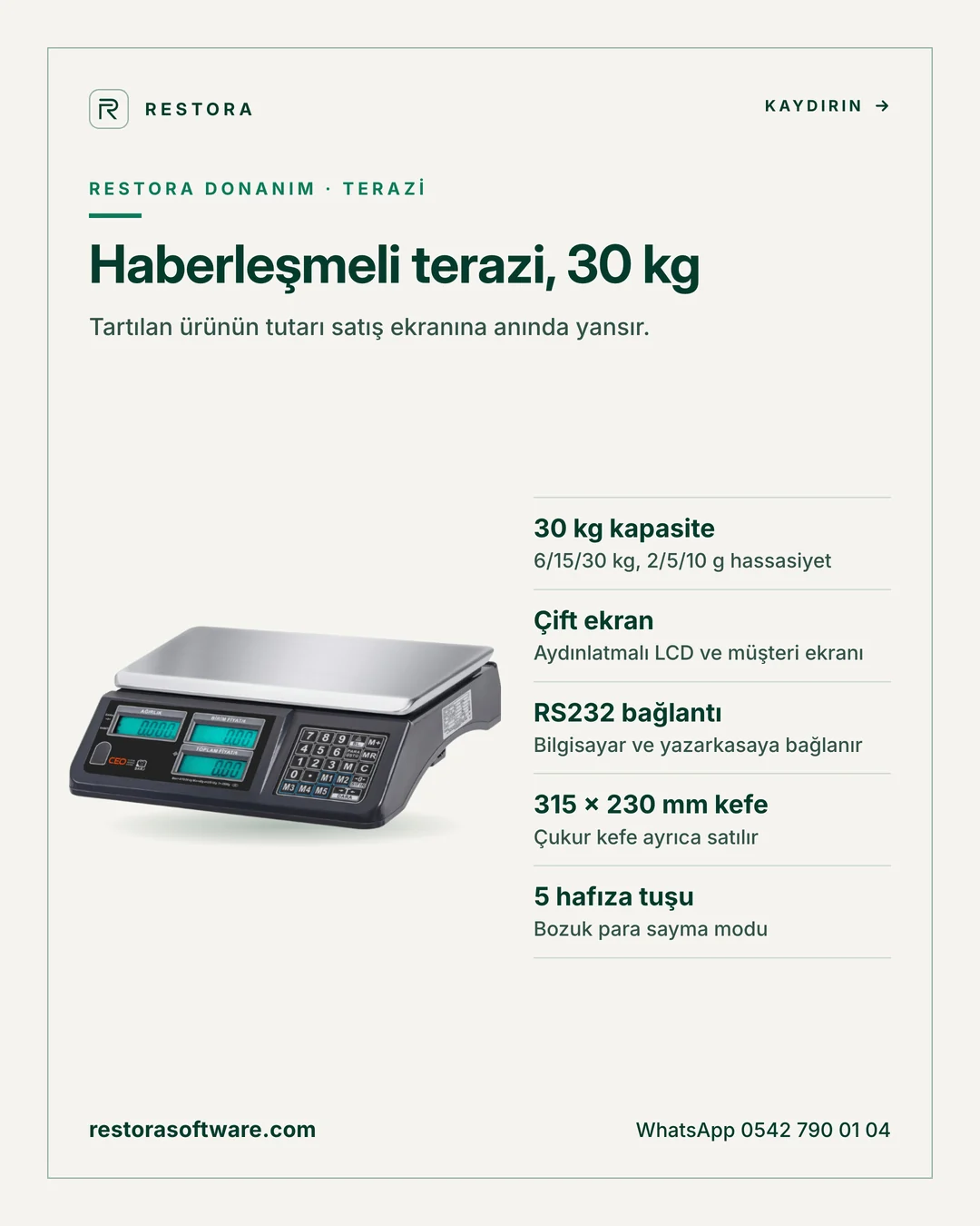 Haberleşmeli terazi, 30 kg: tanıtım
