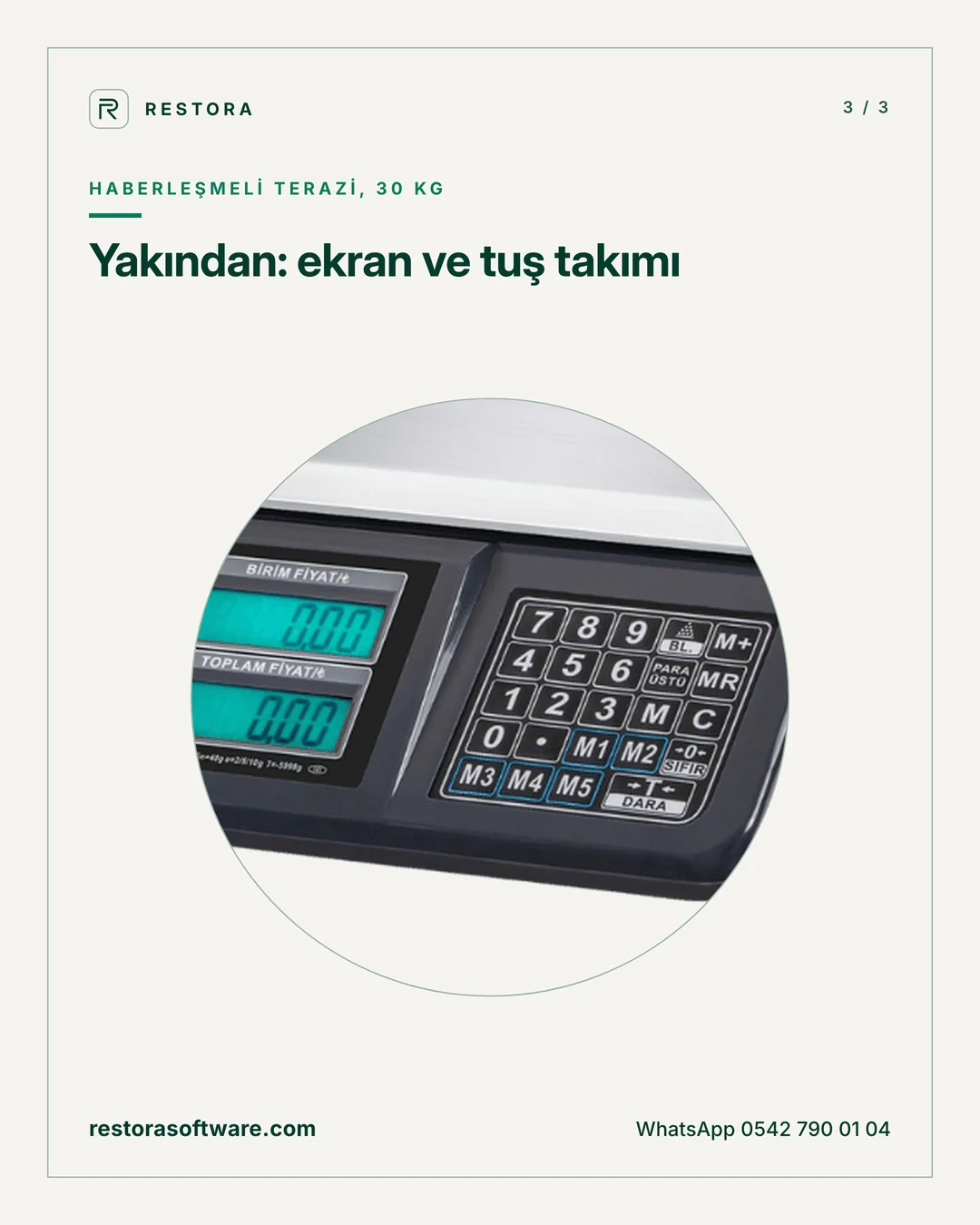 Haberleşmeli terazi, 30 kg: Yakından: ekran ve tuş takımı