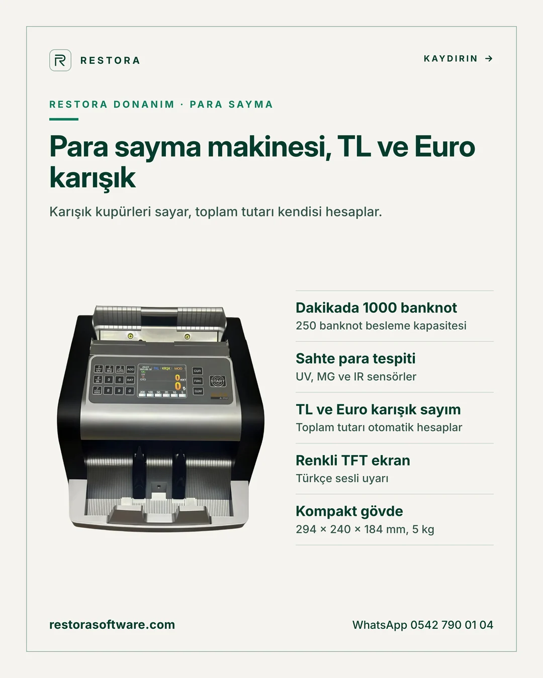 Para sayma makinesi, TL ve Euro karışık: tanıtım