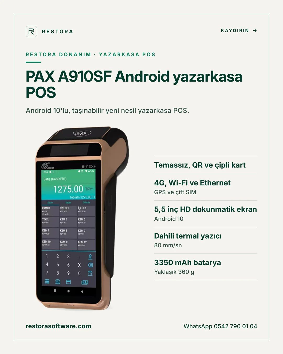 PAX A910SF Android yazarkasa POS: tanıtım