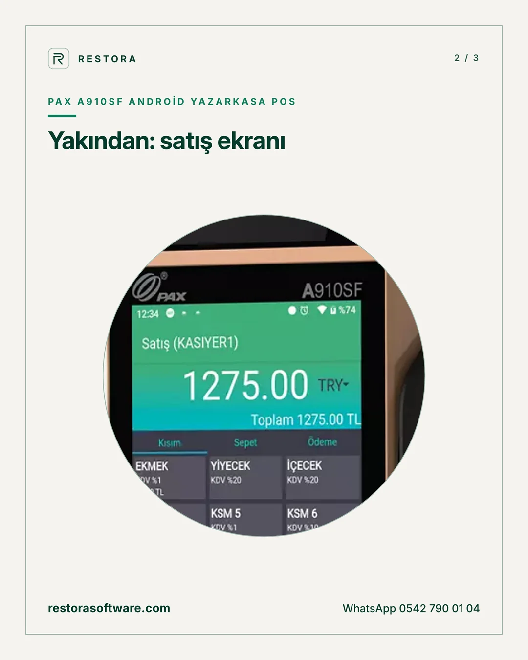 PAX A910SF Android yazarkasa POS: Yakından: satış ekranı